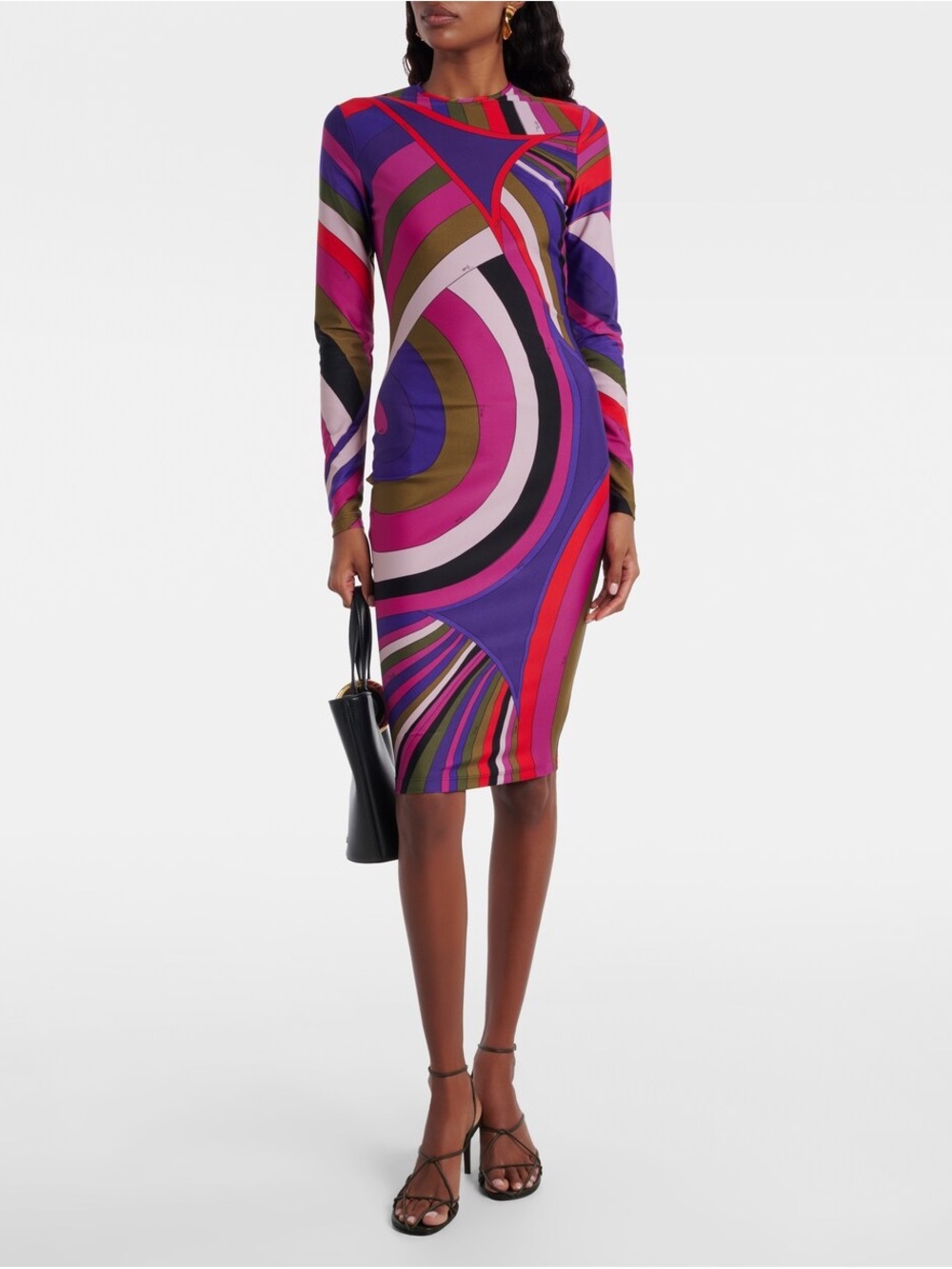 Emilio Pucci Purple Pink Red Geometric Long-Sleeve Dress